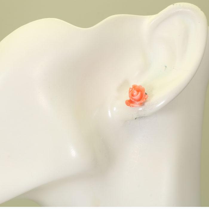 宝石珊瑚のSANSUI 深海珊瑚 ピンク ピアス 薔薇 K18YG 18金 イエロー