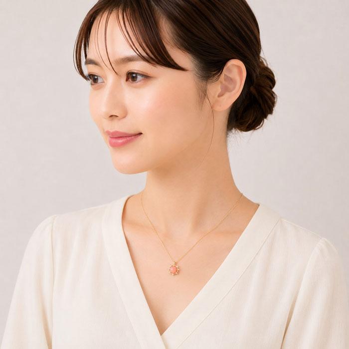 宝石珊瑚のSANSUI ガーネ 珊瑚 ピンク ペンダント トップ 丸玉 一粒