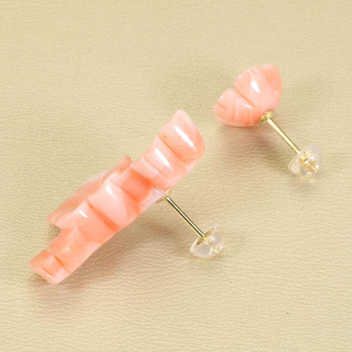 ガーネ 珊瑚 ピンク ピアス 桜 花 K18YG イエローゴールド 無染色 SANSUIの画像