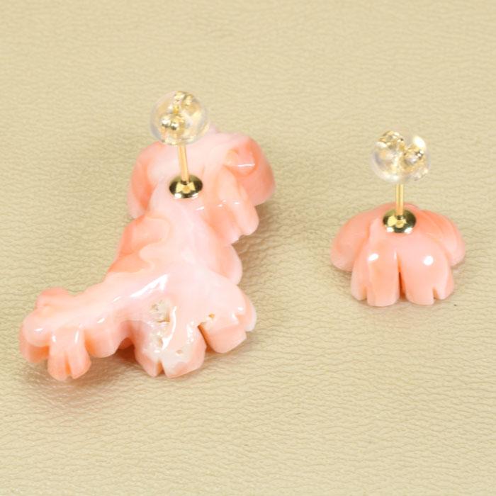 ガーネ 珊瑚 ピンク ピアス 桜 花 K18YG イエローゴールド 無染色 SANSUIの画像