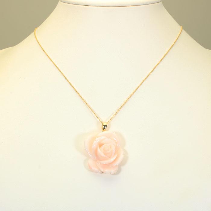 ミッド珊瑚 ピンク ペンダント 薔薇 バラ 花 K18 イエローゴールド 無染色 SANSUIの画像