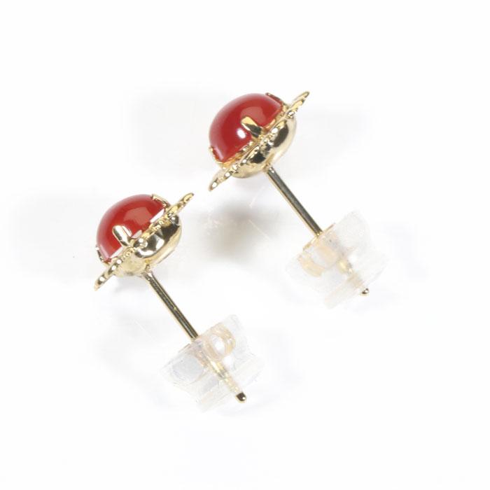 宝石珊瑚のSANSUI 血赤 珊瑚 ピアス K18 18金 イエローゴールド 無染色