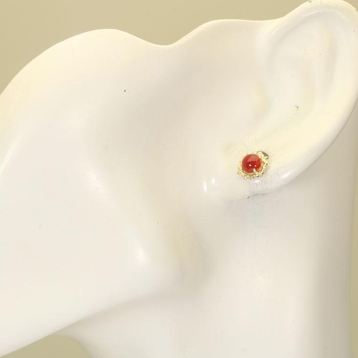 宝石珊瑚のSANSUI 血赤 珊瑚 ピアス K18 18金 イエローゴールド 無染色