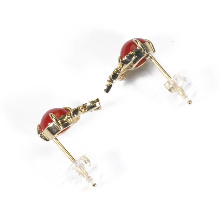 宝石珊瑚のSANSUI 血赤 珊瑚 ピアス 蝶々 K18 18金 イエローゴールド 