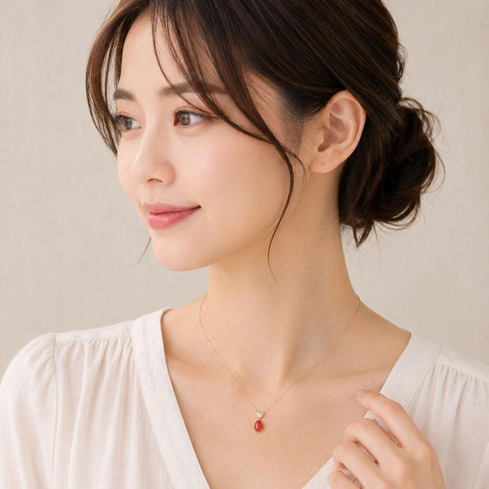 宝石珊瑚のSANSUI 血赤珊瑚 サンゴ ネックレス 一粒 ペンダント K18YG