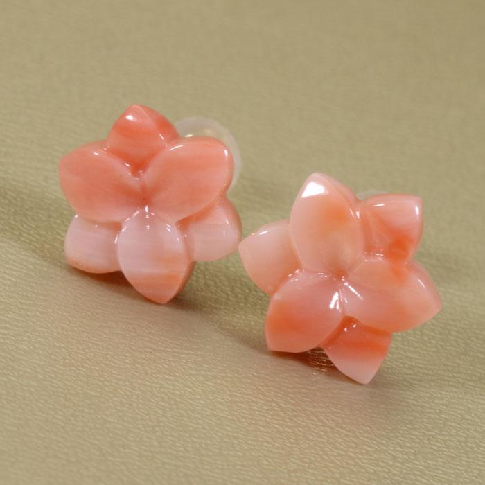 宝石珊瑚のSANSUI ピンク 深海珊瑚 百合 ユリ 花 ピアス K18 イエロー