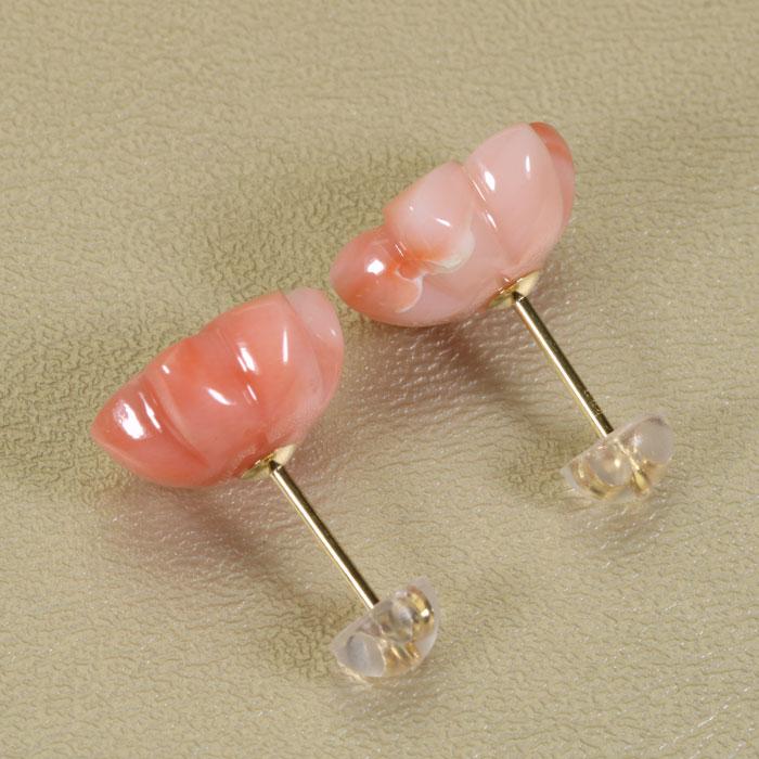宝石珊瑚のSANSUI ピンク 深海珊瑚 百合 ユリ 花 ピアス K18 イエロー