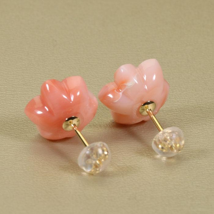 宝石珊瑚のSANSUI ピンク 深海珊瑚 百合 ユリ 花 ピアス K18 イエロー