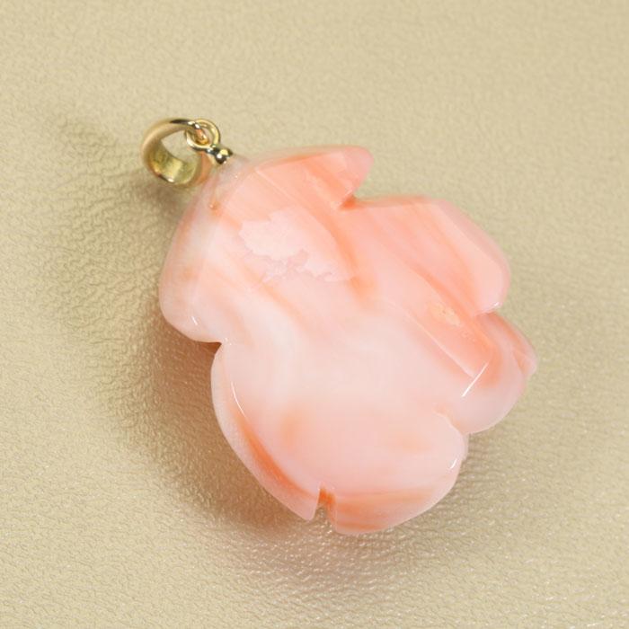 深海珊瑚 ピンク ペンダント 薔薇 バラ 花 K18 イエローゴールド 無染色 SANSUIの画像