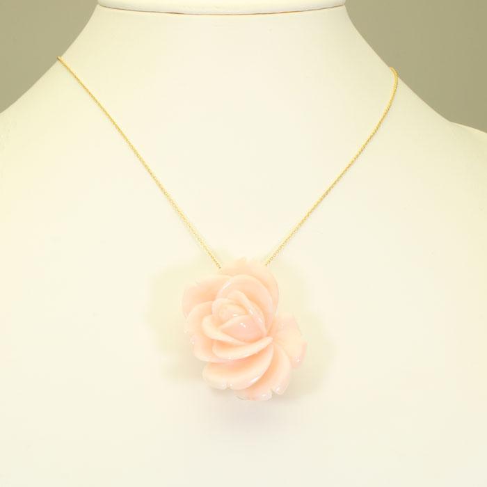 宝石珊瑚のSANSUI ミッド 珊瑚 ピンク ペンダント ブローチ 薔薇 花