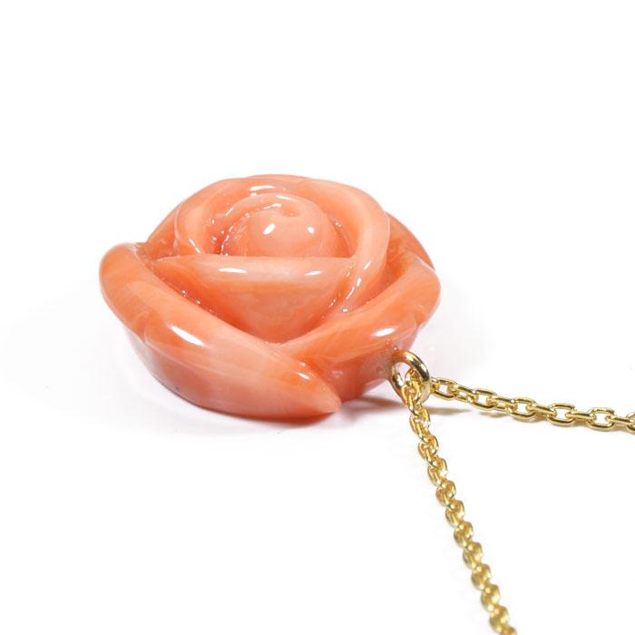 桃珊瑚 ペンダント 薔薇 花 一粒 ゴールドフィルド 無染色 SANSUI
