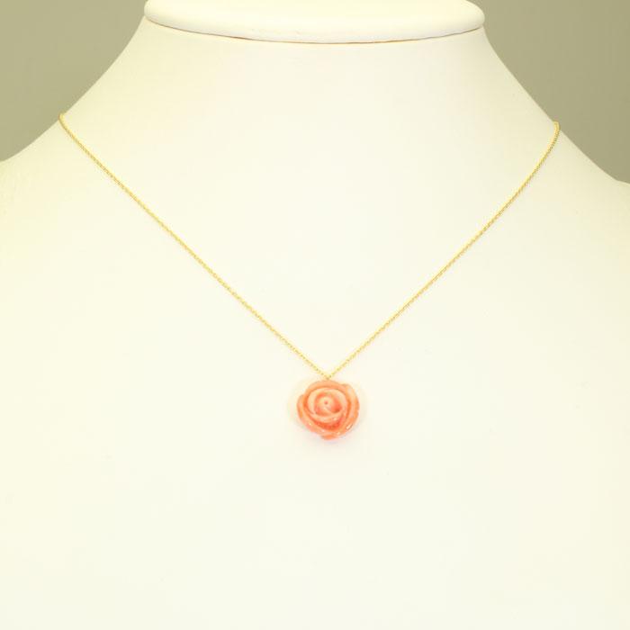 桃珊瑚 ペンダント 薔薇 花 一粒 ゴールドフィルド 無染色 SANSUI