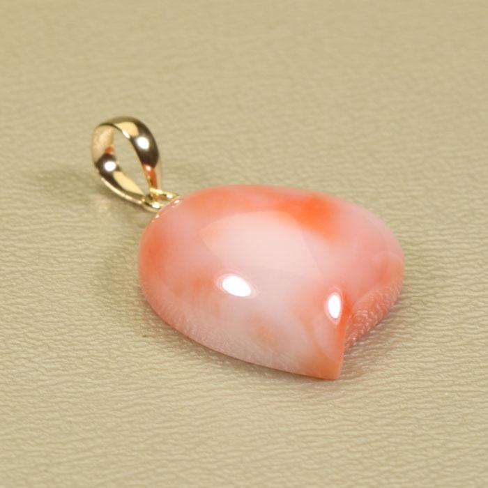 宝石珊瑚のSANSUI 深海珊瑚 ピンク ペンダント ハート K18YG 無染色