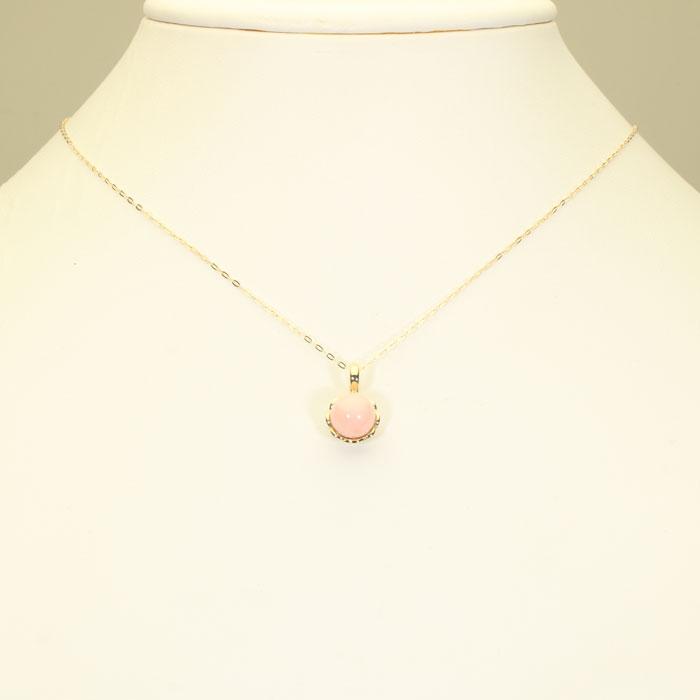 ミス珊瑚 ピンク 丸玉 ペンダント ネックレス 一粒 K18 イエローゴールド 無染色 SANSUIの画像