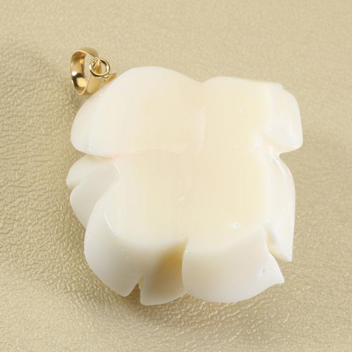 白珊瑚 ペンダント 薔薇 バラ ローズ 花 K18 イエローゴールド 無染色の画像