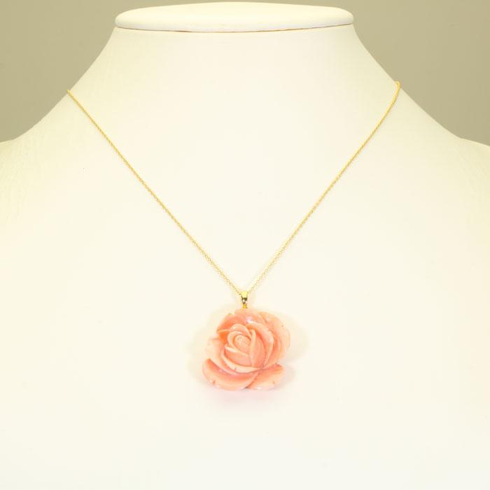 ガーネ珊瑚 ピンク ペンダント 薔薇 バラ 花 SV シルバー 無染色 SANSUIの画像