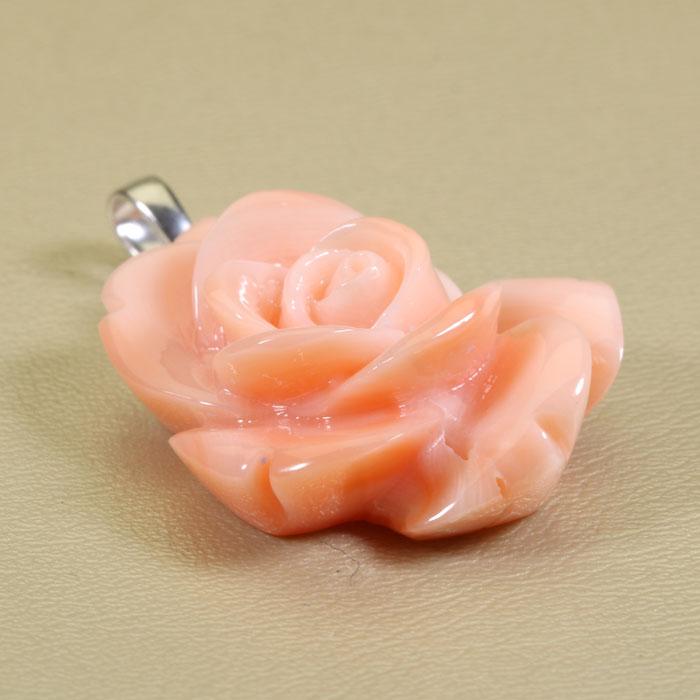 ガーネ珊瑚 ピンク ペンダント 薔薇 バラ 花 SV シルバー 無染色 SANSUIの画像