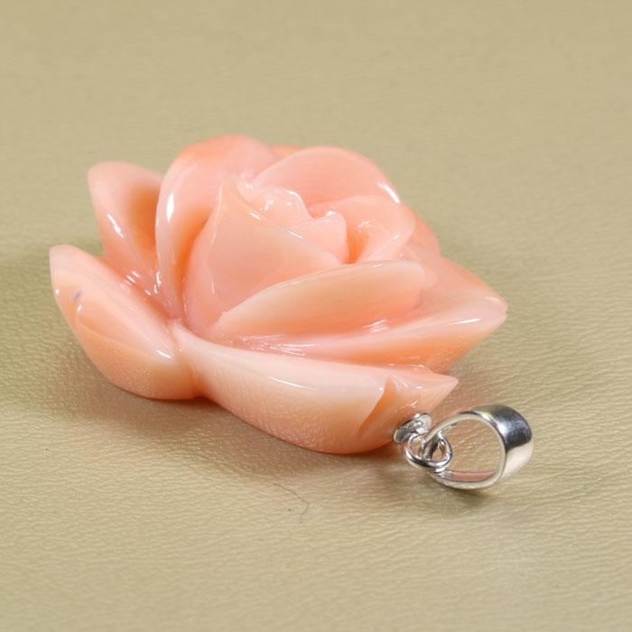ガーネ珊瑚 ピンク ペンダント 薔薇 バラ 花 SV シルバー 無染色 SANSUIの画像