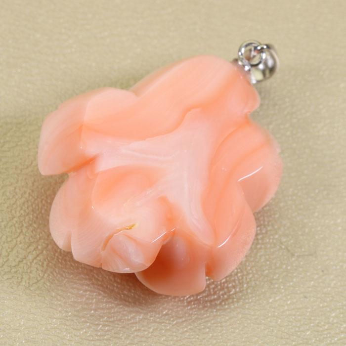 ガーネ珊瑚 ピンク ペンダント 薔薇 バラ 花 SV シルバー 無染色 SANSUIの画像