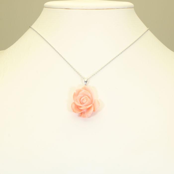 ガーネ珊瑚 ピンク ペンダント 薔薇 バラ 花 SV シルバー 無染色 SANSUIの画像