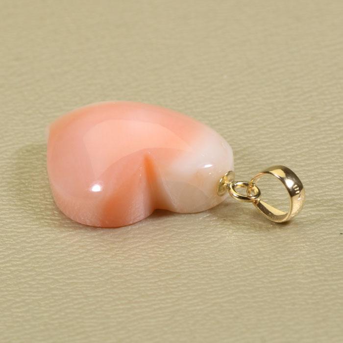 桃珊瑚 ペンダント スカッチ ハート K18YG 18金 イエローゴールド 無染色 SANSUIの画像