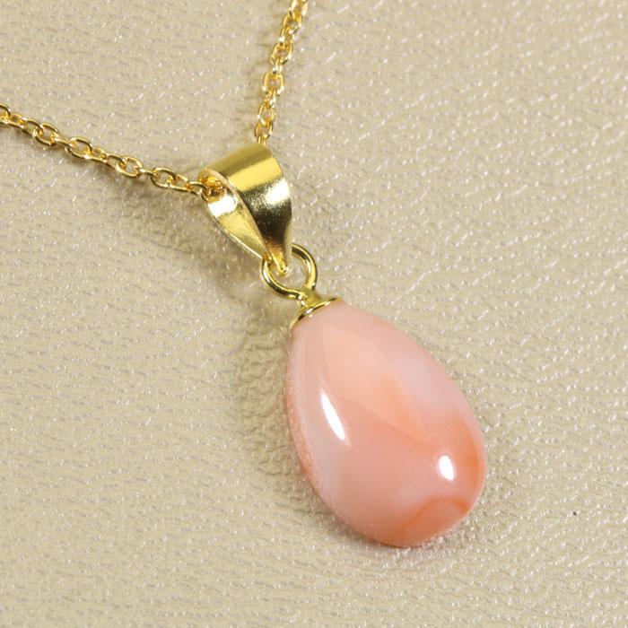 宝石珊瑚のSANSUI 深海珊瑚 ピンク ペンダント ネックレス 雫 無染色