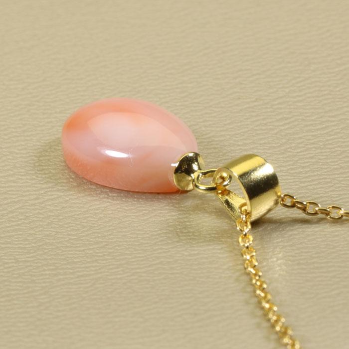 宝石珊瑚のSANSUI 深海珊瑚 ピンク ペンダント ネックレス 雫 無染色