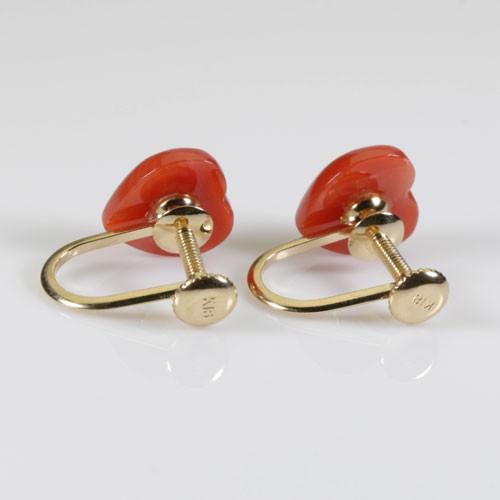 宝石珊瑚のSANSUI 赤珊瑚 イヤリング ハート K18YG（無染色） （サンゴ