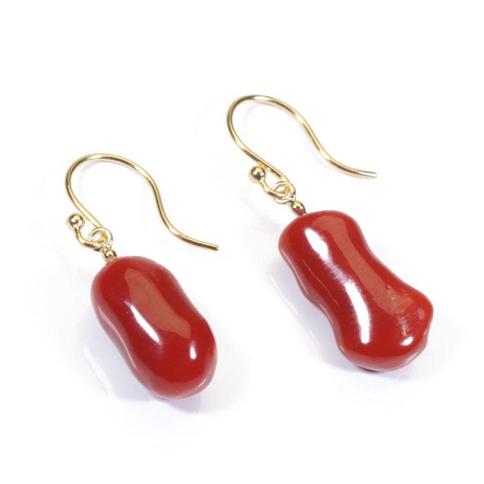 美品 k18 赤珊瑚 イヤリング 7mm 18金ジュエリー珊瑚