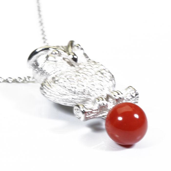 地中海紅珊瑚 （サルジ・胡渡） ペンダント 梟 丸玉 シルバー 無染色 SANSUI_1