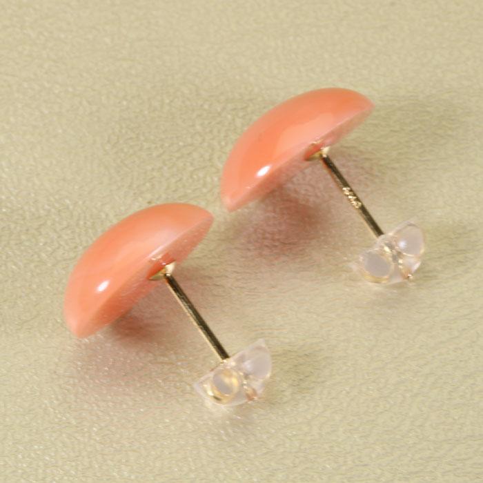 ガーネ珊瑚 ピンクサンゴ ピアス レディース K18 18金 イエロー