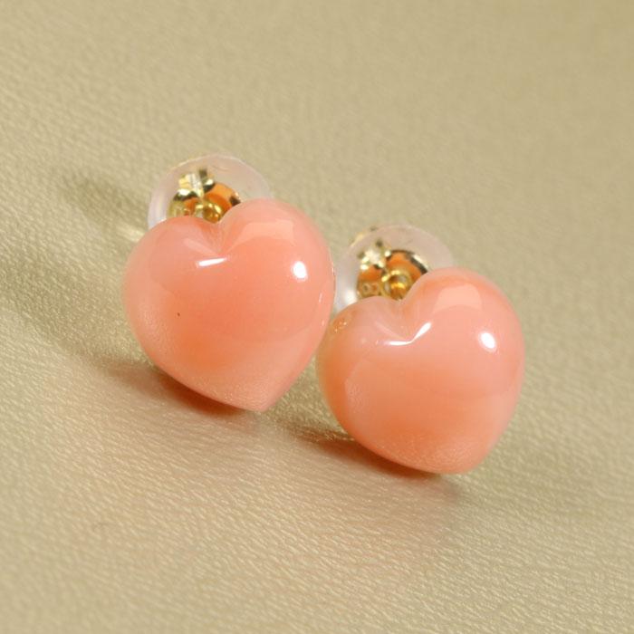 宝石珊瑚のSANSUI ピンク ガーネ珊瑚 ピアス ハート K18 18金