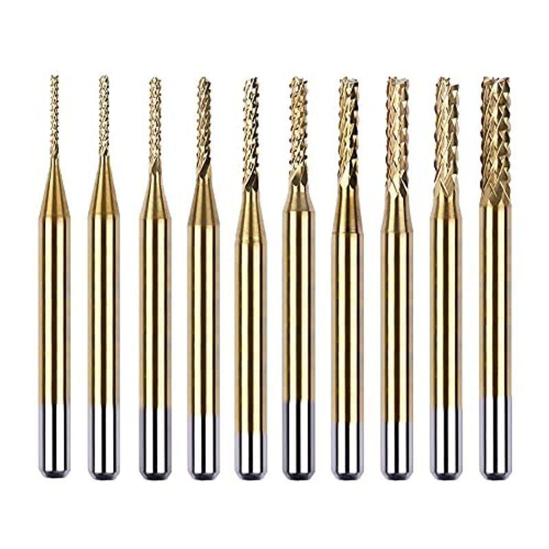 Saipor 10個セット エンドミルセット チタンコーティング 彫刻ドリ 8