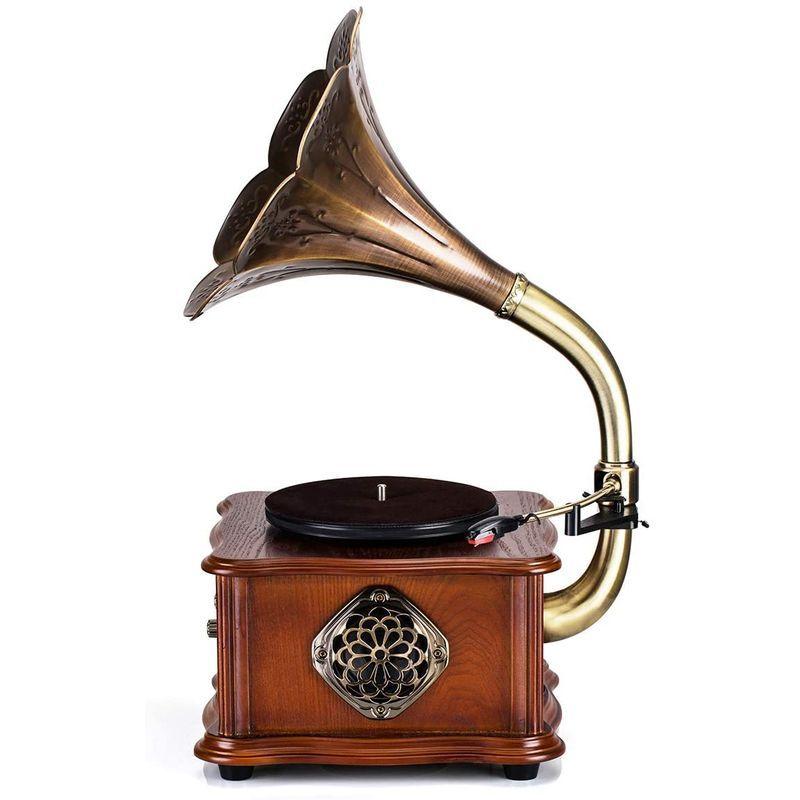 HOFEINZ 天然木材 蓄音機 純銅ホーン 工芸品 マルチレコードプレーヤー/Bluetooth4.2 /USB/FM ラジオ 天然木材 蓄音機 純銅ホーン 工芸品 マルチレコードプレーヤー/Bluetooth4 /USB/FM ラジオ