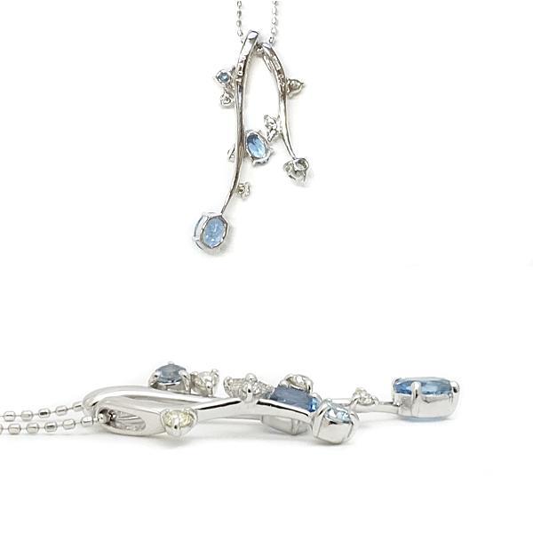 アクアマリン ネックレス トリートブルーダイヤモンド K18WG 2way 送料  