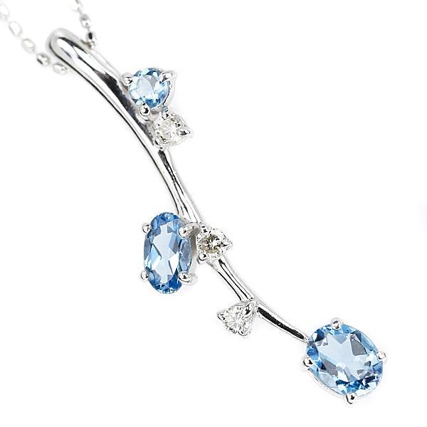 アクアマリン ネックレス トリートブルーダイヤモンド K18WG 2way 送料  