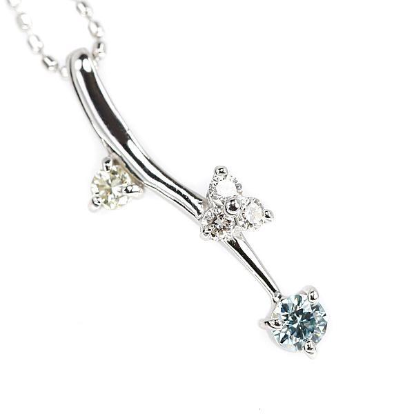 アクアマリン ネックレス トリートブルーダイヤモンド K18WG 2way 送料  