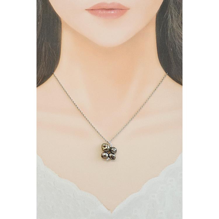 ミキモト黒蝶真珠ケシパールダイヤモンドホワイトゴールドネックレスk18