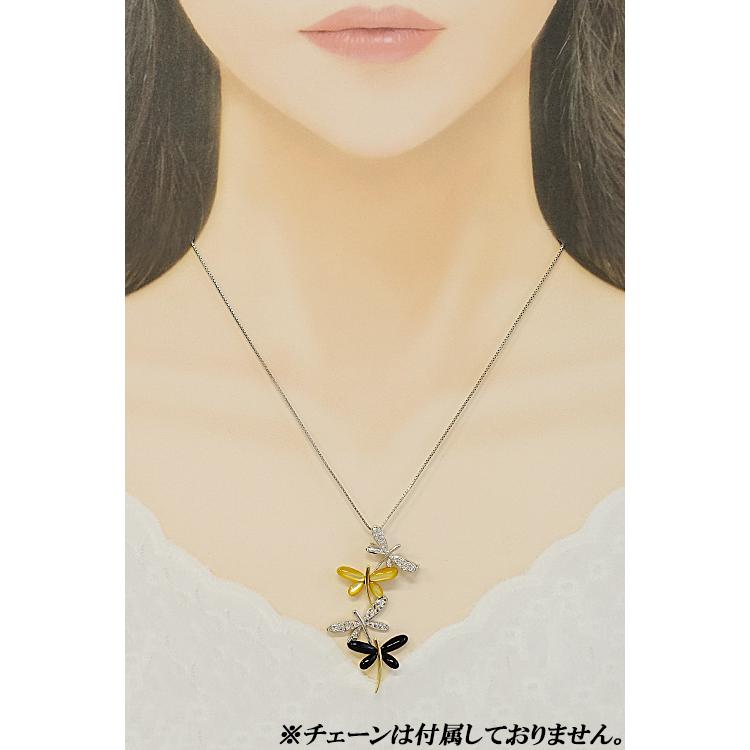 ペンダントトップ ブローチ シェル オニキス K18WG YG トンボ 昆虫 