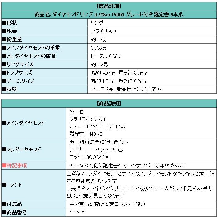 ダイヤモンド リング Pt900 グレード付き 鑑定書 6本爪 送料無料 美品