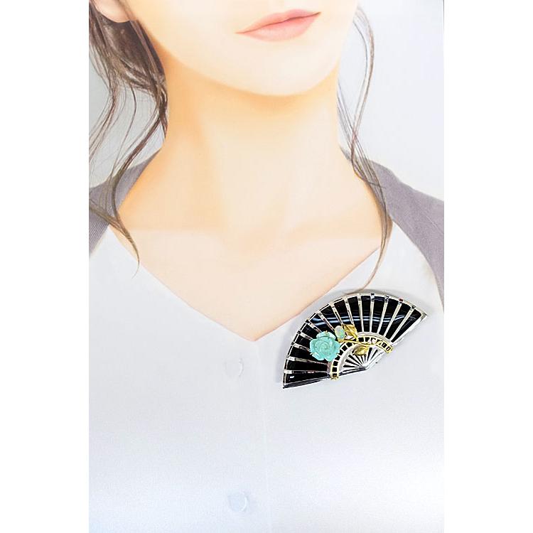 水野薫子 オニキス ブローチ トルコ石 ダイヤモンド K18WG YG 送料無料 