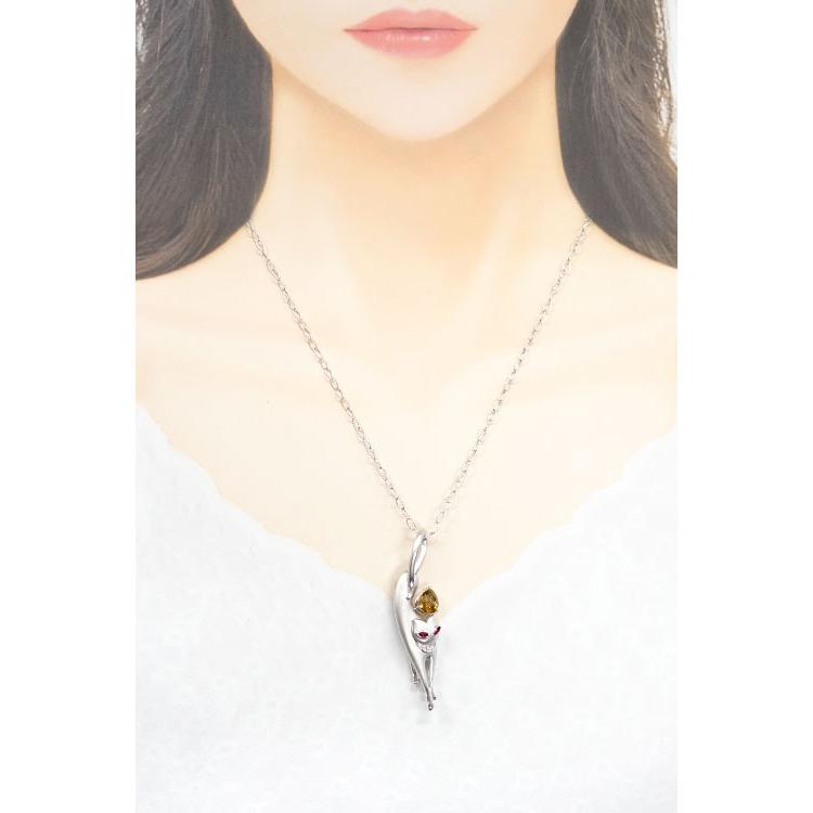 スフェーン ネックレス ブローチ ルビー ダイヤモンド K18WG ネコ 猫
