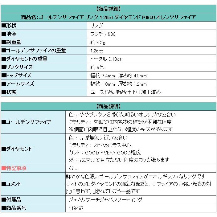 ゴールデンサファイア リング 1.26ct ダイヤモンド Pt900 ゴールデンサファイア リング 1.26ct ダイヤモンド Pt900