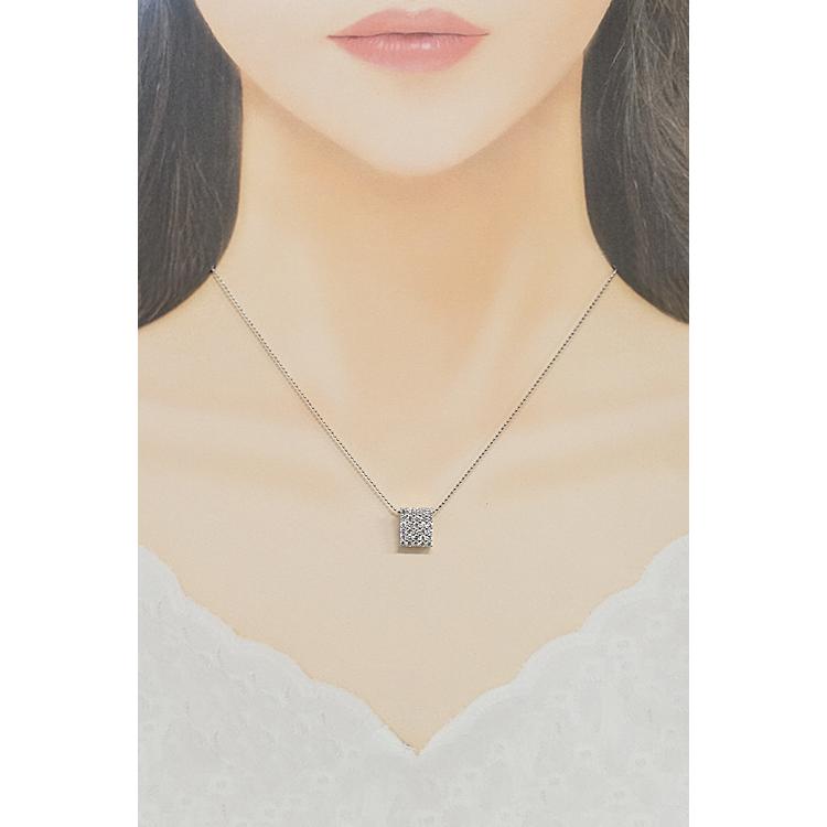 ダイヤモンド ネックレス 0.82ct K18WG スクエア 四角 パヴェ 送料無料 