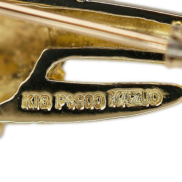 小川和朗 ダイヤモンド ブローチ 0.13ct K18YG Pt900 リーフ 葉っぱ  