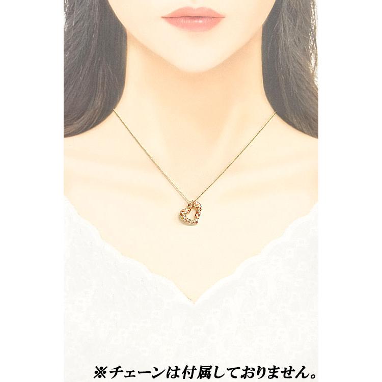 オレンジサファイア ペンダントトップ 1.30ct K18YG ハート 透かし  