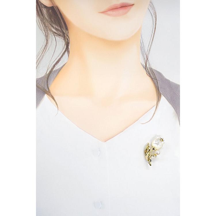 MIKIMOTO（ミキモト） シェル ブローチ アコヤパール ダイヤモンド