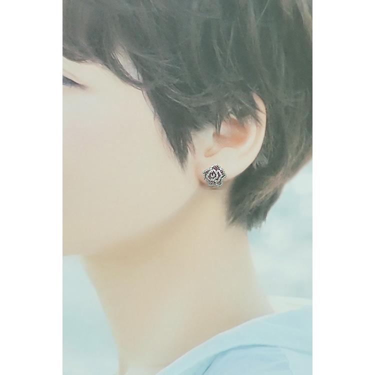 ピンクサファイア ピアス ダイヤモンド K18ホワイトゴールド バラ 薔薇 