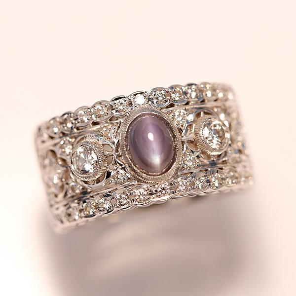 希少石〉PT900天然クリソベリルアレキサンドライトキャッツアイ