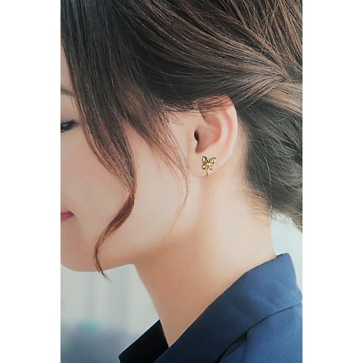 タサキ 田崎真珠 アコヤ真珠 イヤリング K18YG TASAKI 蝶 チョウ